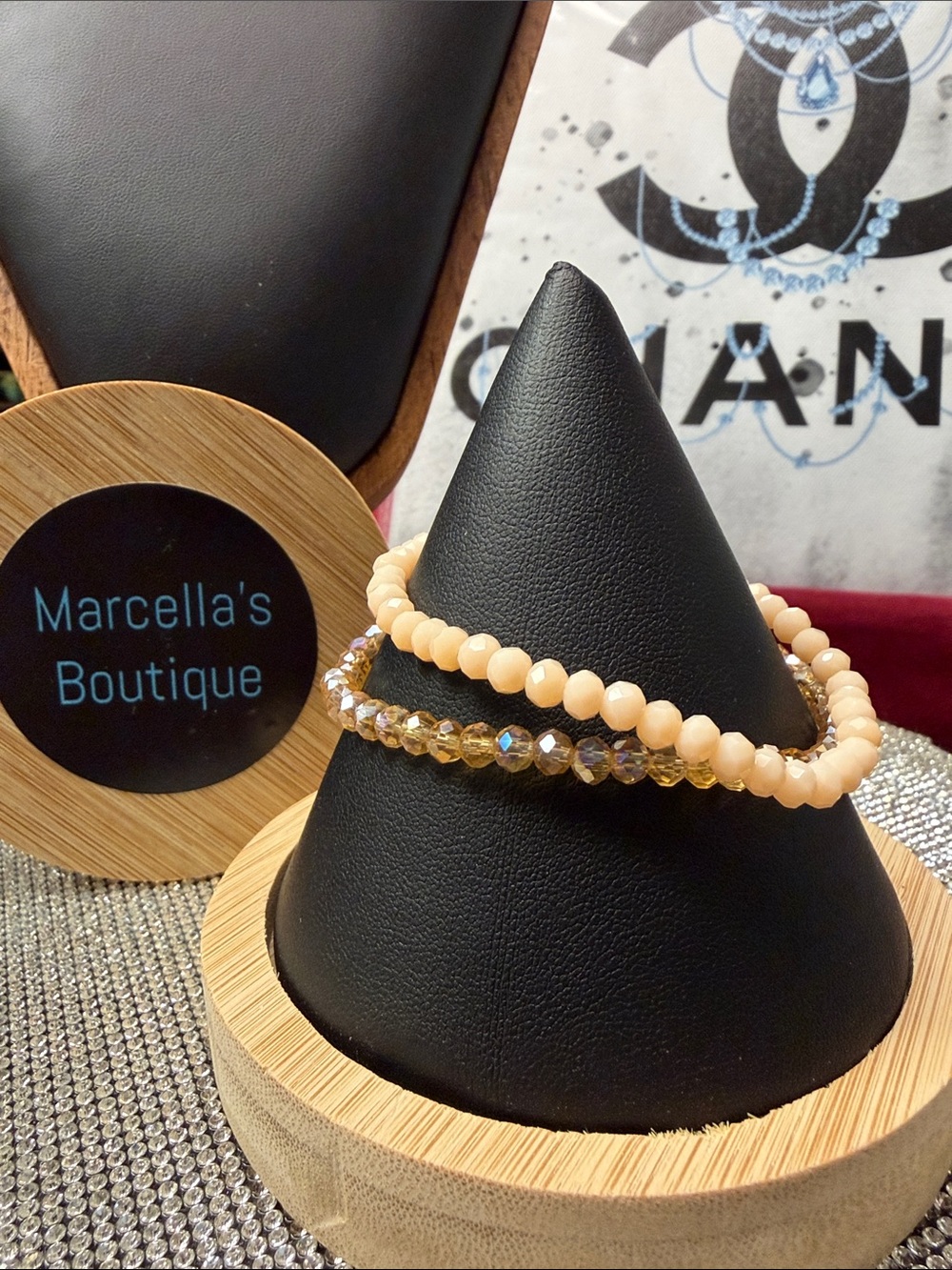 Peach Crystal & Bead Stretch Bracelet Duo. 🆕